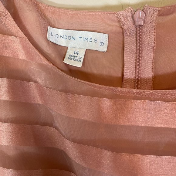 NWT London Times Modcloth Rose Gold Pink Retro Organza Stripe A Line Dress - Picture 6 of 8